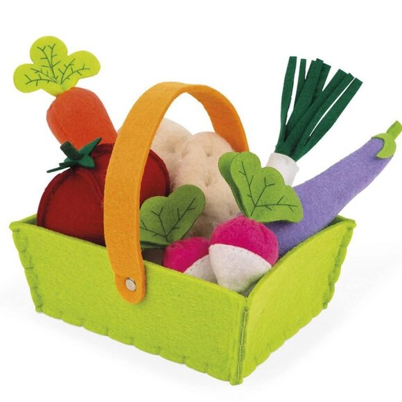 Janod Fabric Plush Basket with 8 Vegetables Shopping Toy New Sealed For Age 2-6 - Picture 5 of 13